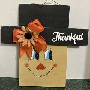 Wooden Handmade Fall Scarecrow Door Or Wall Hanger